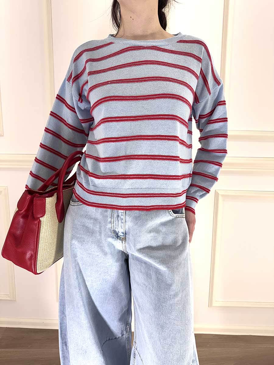 MAGLIA A RIGHE CELESTE E ROSSO ART. 26281PL