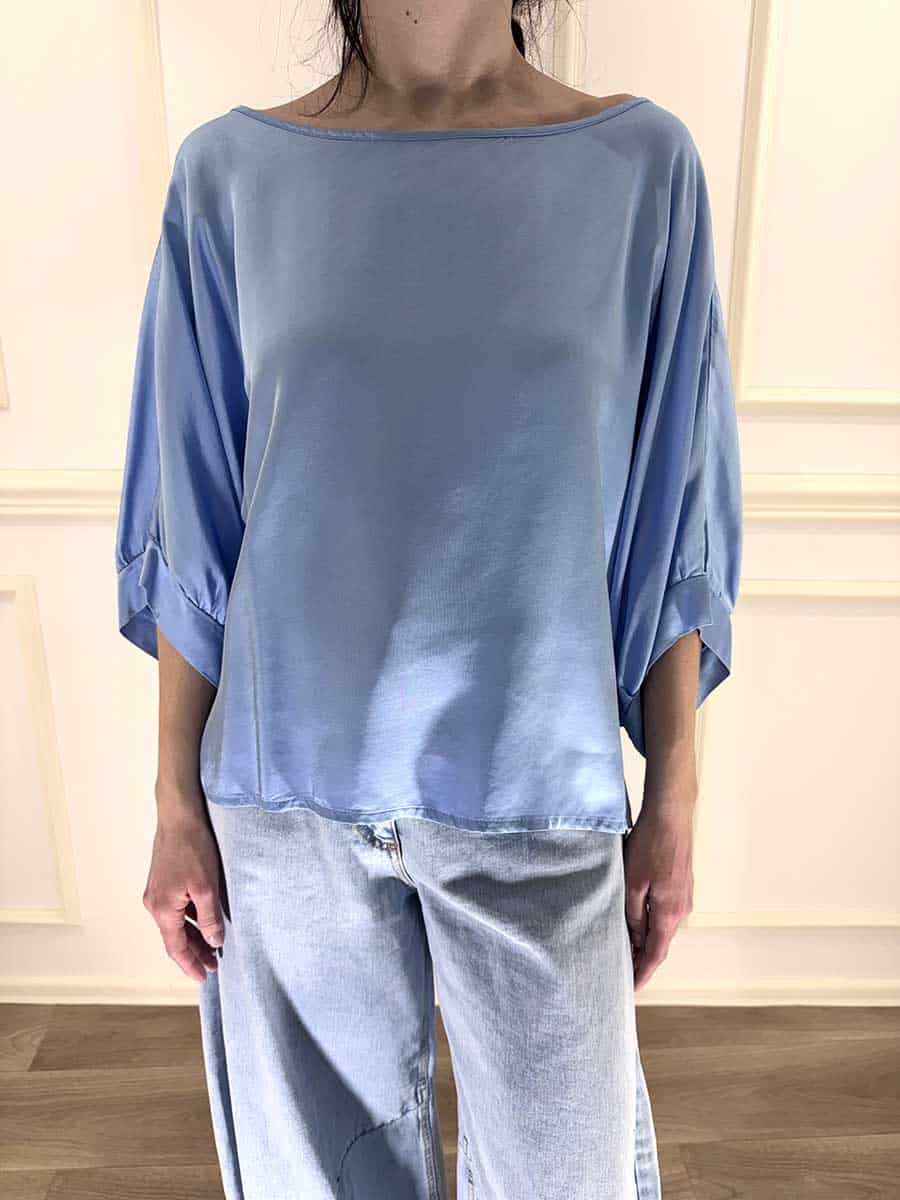 BLUSA SATIN EFFETTO SETA ART. G146B22R - AZZURRO, S