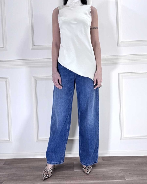 TOP ASIMMETRICO TESSUTO LUCIDO ART. 38263G- MOTEL - M