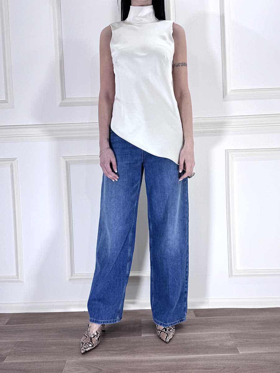 TOP ASIMMETRICO TESSUTO LUCIDO ART. 38263G- MOTEL