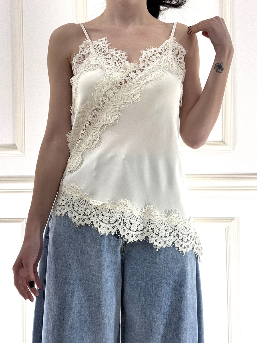 TOP IN RASO CON PIZZO ART. R262A038- DIXIE - BURRO, S