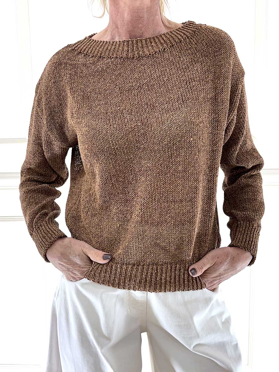 MAGLIA GIROCOLLO IN COTONE LAVORATA ART. D90001 - MOTEL - COGNAC