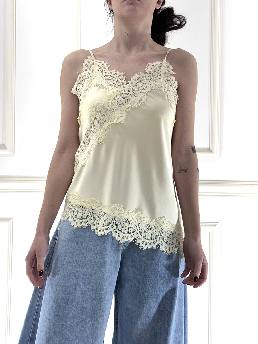 TOP IN RASO CON PIZZO ART. R262A038- DIXIE - GIALLO, S