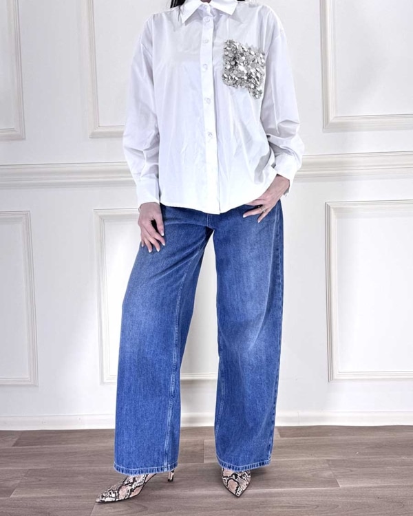 CAMICIA OVER TASCHINO PAILLETTES ART. PE260048-U - TENSIONE IN