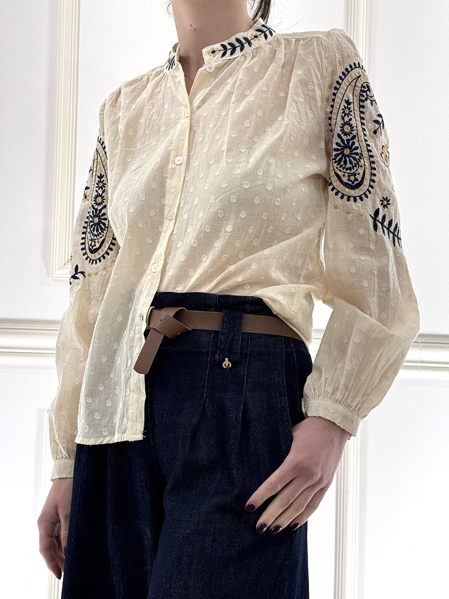 CAMIICA CON RICAMI IN CONTRASTO ART. D02N0328-DV-L309 PHILIA LOFT