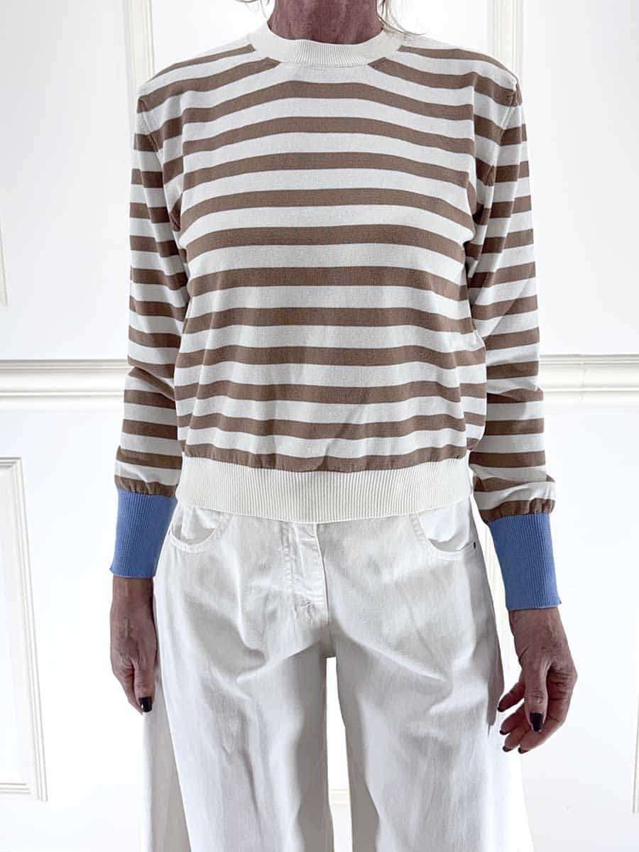 MAGLIA RIGATA ART. P6HMJ8A414 - MOTEL - TABACCO/PANNA