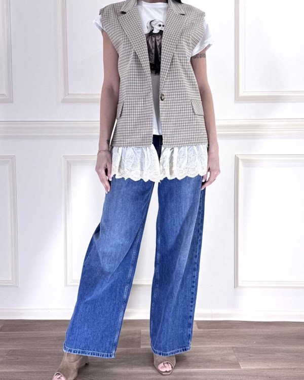 GILET LUNGO CHECK CON PIZZO ART. TAB1055 - VICOLO