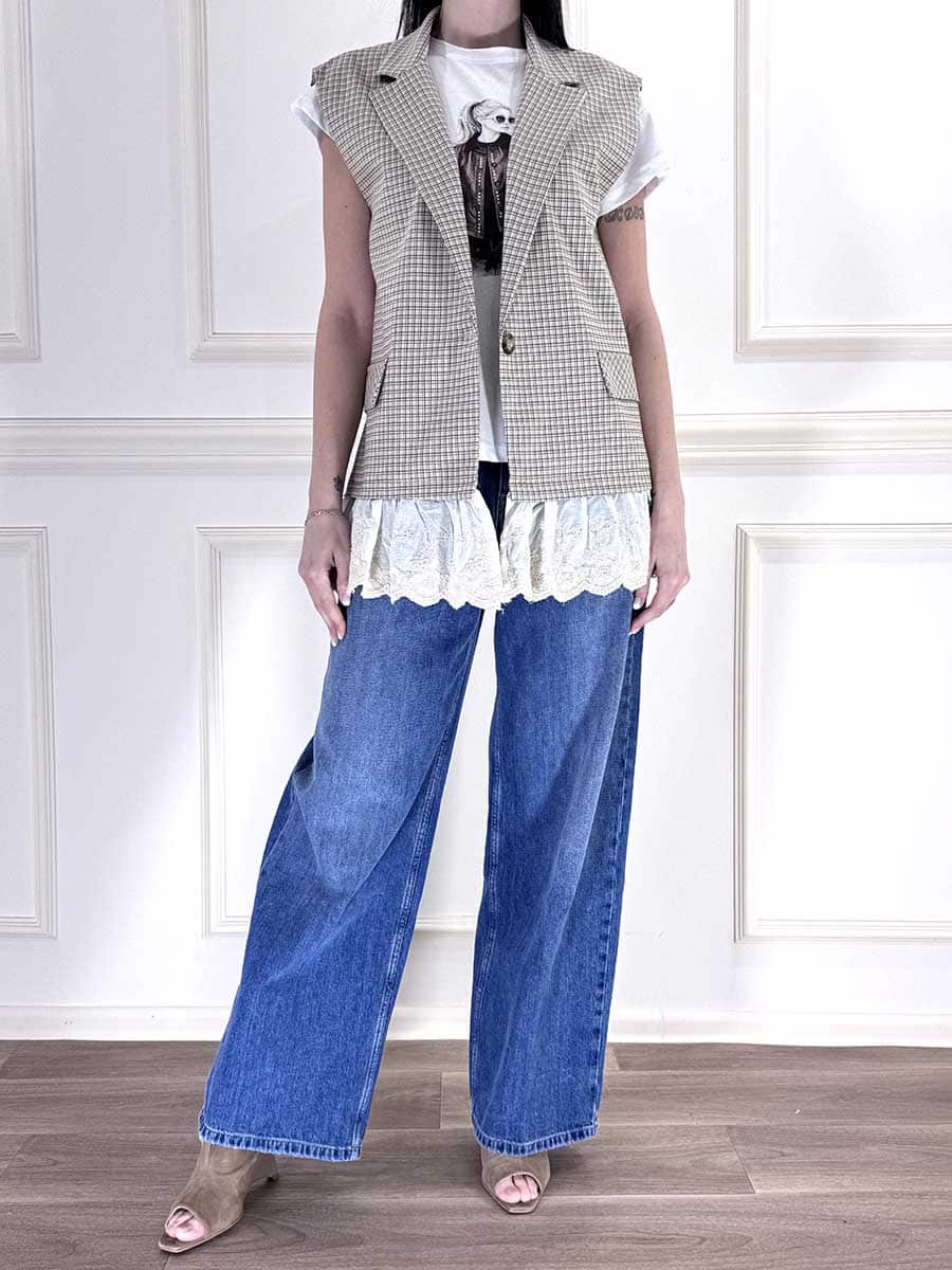 GILET LUNGO CHECK CON PIZZO ART. TAB1055 - VICOLO