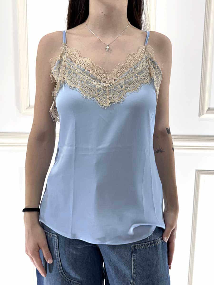 TOP CELESTE CON PIZZO ART. M997326