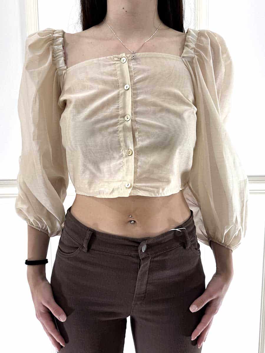 CROP TOP CHAMPAGNE CON MANICHE ORGANZA ART. TAB1915-VICOLO