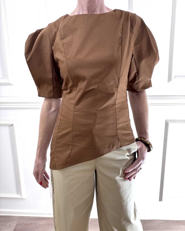 TOP MANICA A PALLONCINO ART. 39177 - TENSIONE IN - M, MORO