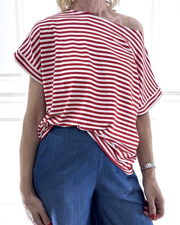 T-SHIRT KIMONO RIGHE ART. B05140 - SUSY MIX - ROSSO