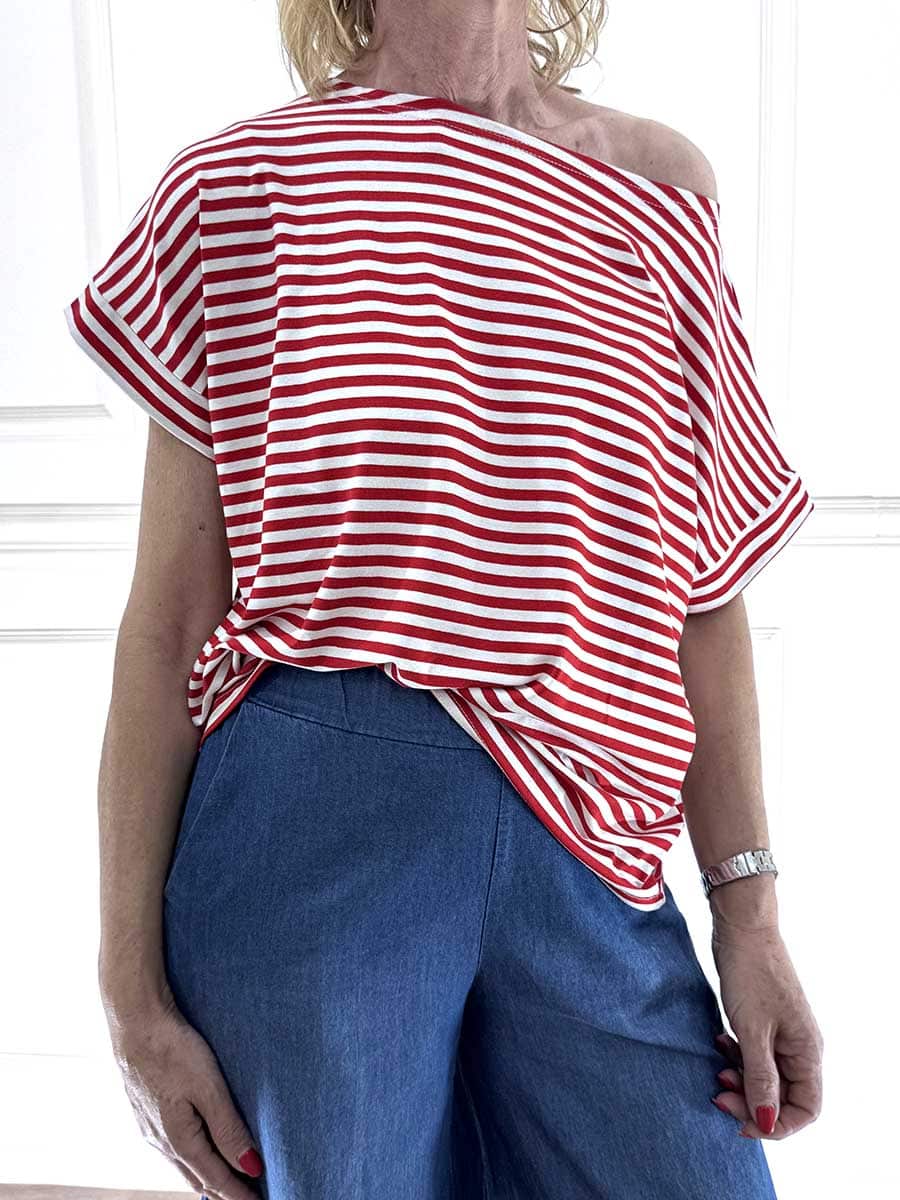 T-SHIRT KIMONO RIGHE ART. B05140 - SUSY MIX - ROSSO