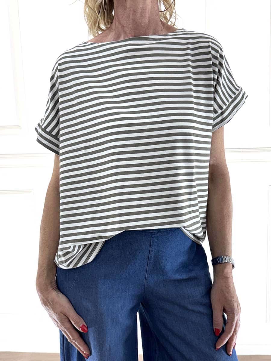 T-SHIRT KIMONO RIGHE ART. B05140 - SUSY MIX - VERDE