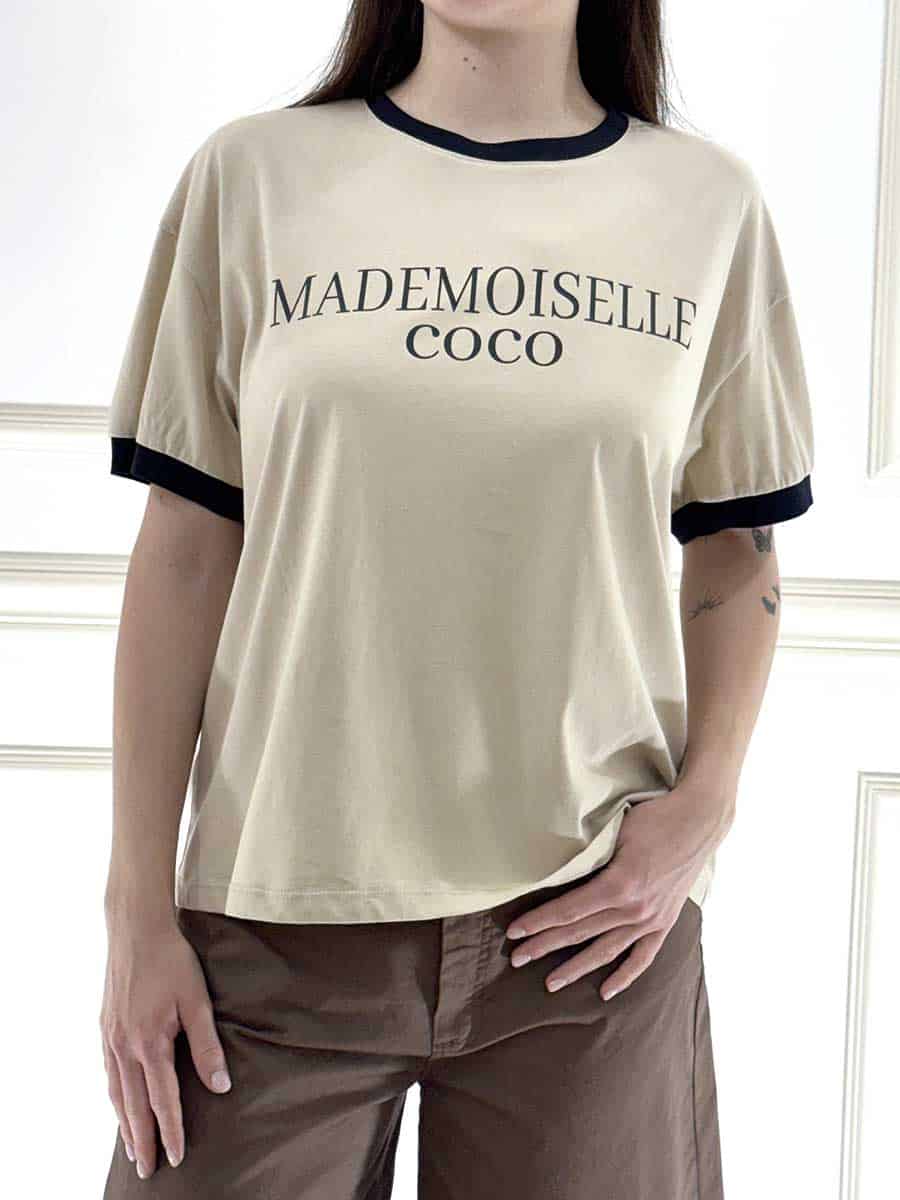 T-SHIRT CON SCRITTA ART. 26M4747 - TENSIONE IN - BEIGE/BLU