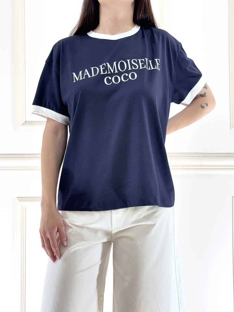 T-SHIRT CON SCRITTA ART. 26M4747 - TENSIONE IN - blu/panna