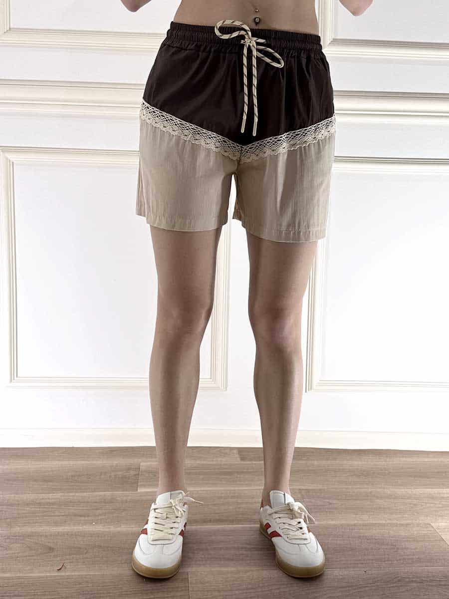 SHORT BICOLOR CON RICAMI  ART. 56364 - SUSY MIX - BEIGE/MORO, S