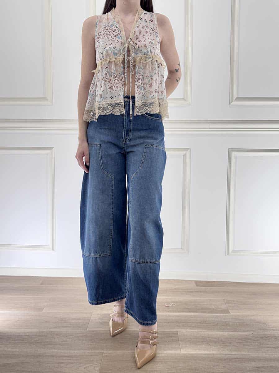 BLUSA CON PIZZO A FANTASIA ART. PP393T120F - SUSY MIX - S