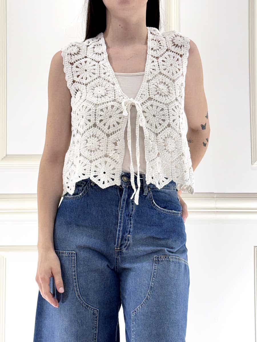 GILET CROCHET ART. 2638017 - SUSY MIX - BIANCO