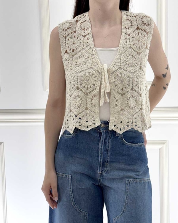 GILET CROCHET ART. 2638017 - SUSY MIX - BEIGE