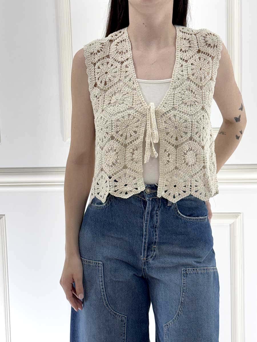 GILET CROCHET ART. 2638017 - SUSY MIX - BEIGE