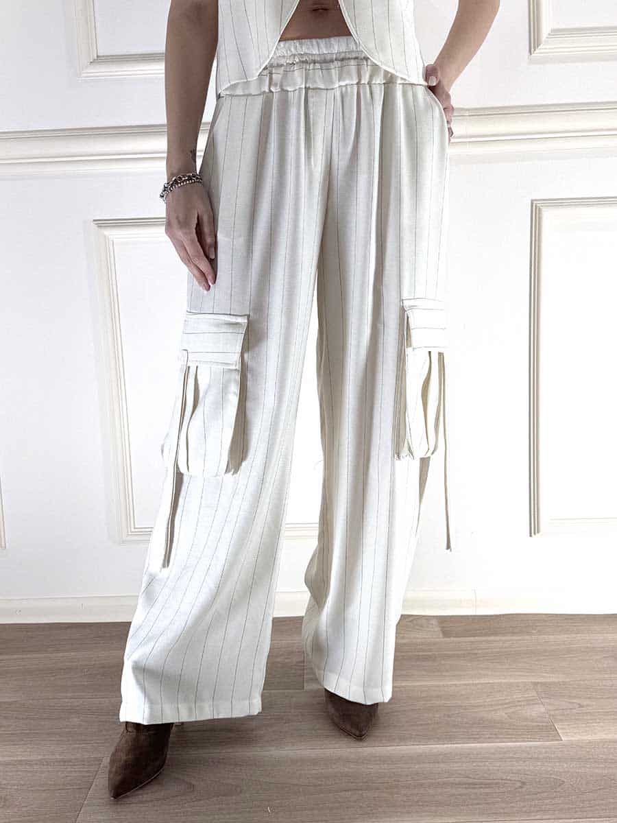 PANTALONE CARGO GESSATO ART. S26P840 - TENSIONE IN - S, LATTE