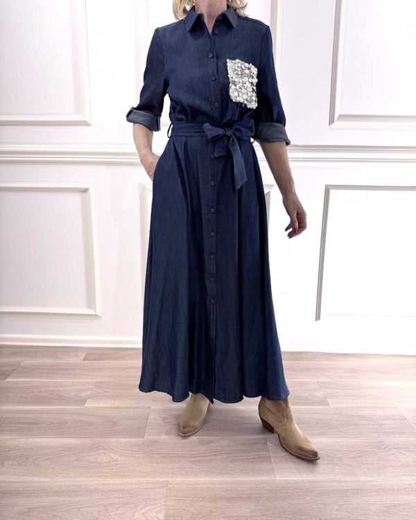 ABITO IN CHAMBRAY CON STRASS ART. S26AE00 - MOTEL - M