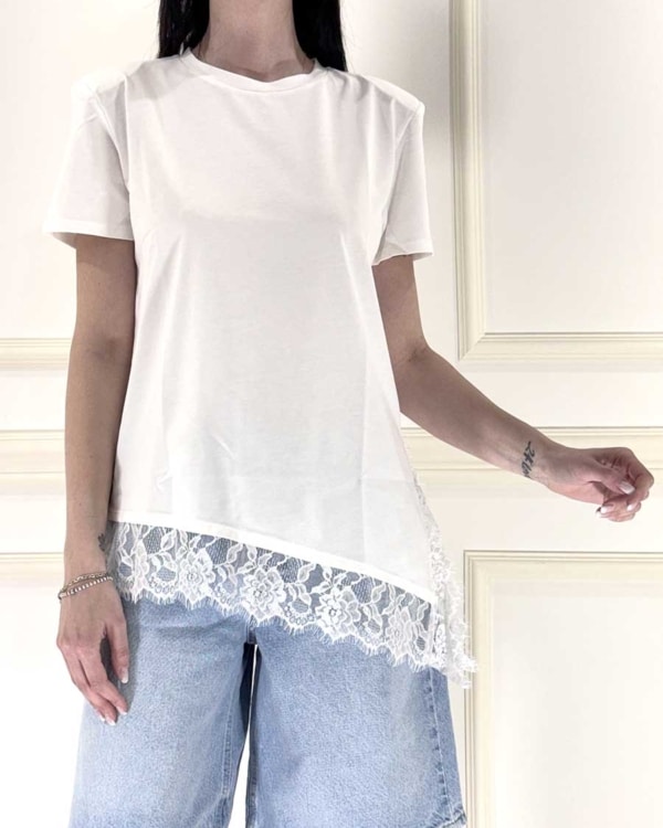 T-SHIRT CON PIZZO ART. 12054 - SUSY MIX - LATTE