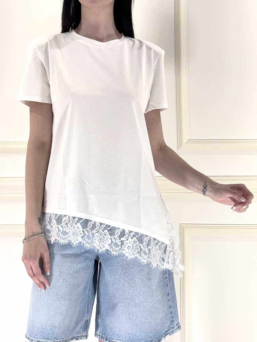 T-SHIRT CON PIZZO ART. 12054 - SUSY MIX - LATTE