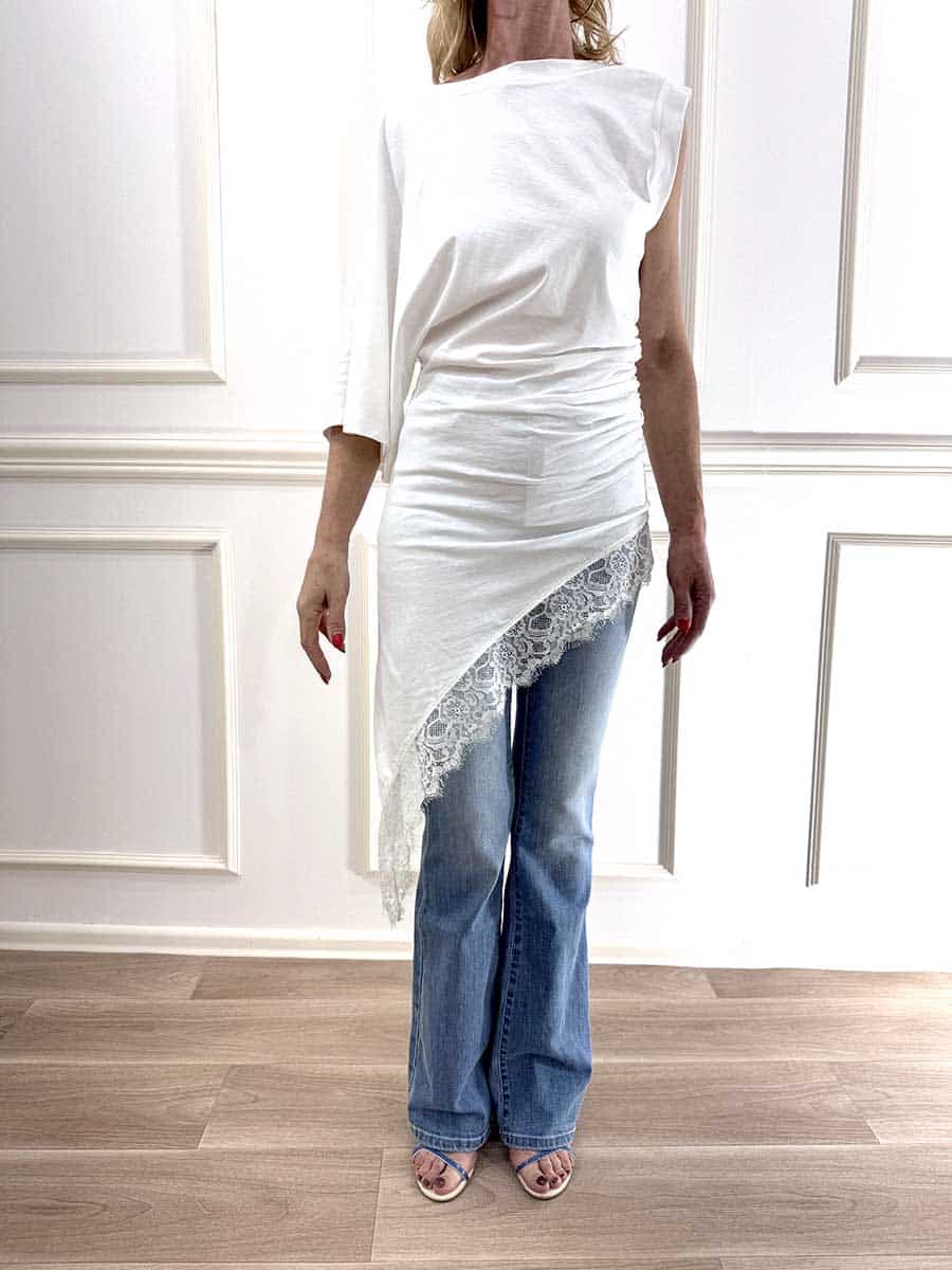 T-SHIRT IN PIZZO CON DRAPPEGGIO ART. PE260198 - TENSIONE IN