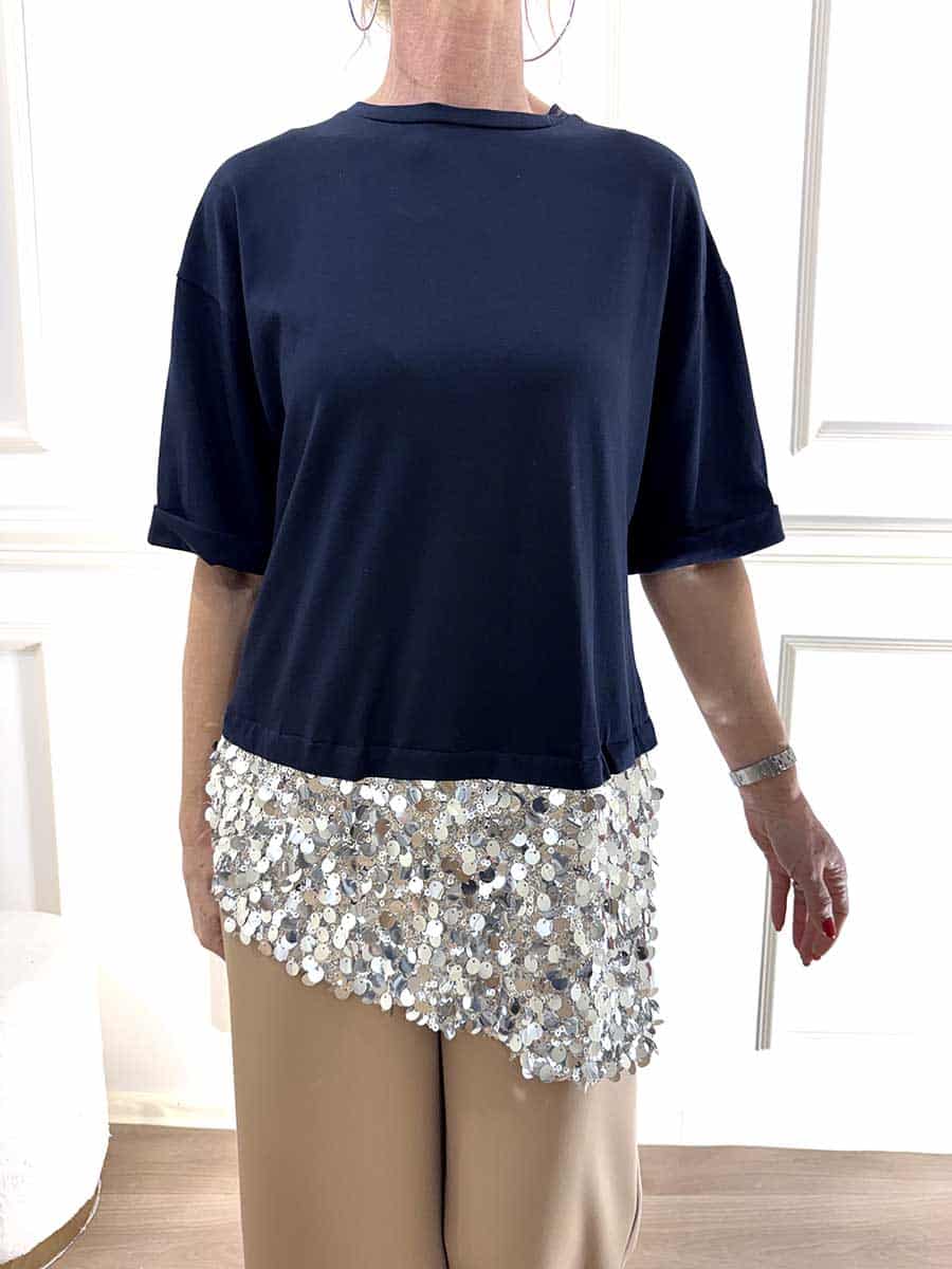 T-SHIRT CON PAILLETTES ART. S26MC32 - MOTEL - Blu