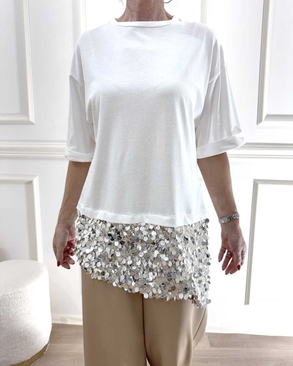 T-SHIRT CON PAILLETTES ART. S26MC32 - MOTEL - BIANCO
