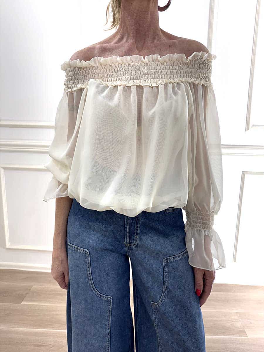 BLUSA SCOLLO SHIFFER ART. C10295AT - TENSIONE IN - PANNA