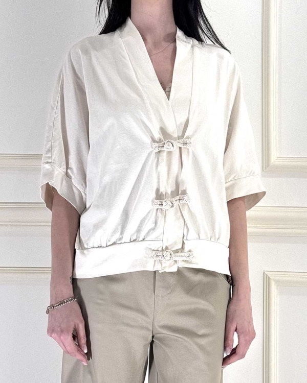 CARDIGAN KIMONO CON ALAMARI ART. 562211 - SUSY MIX - PANNA