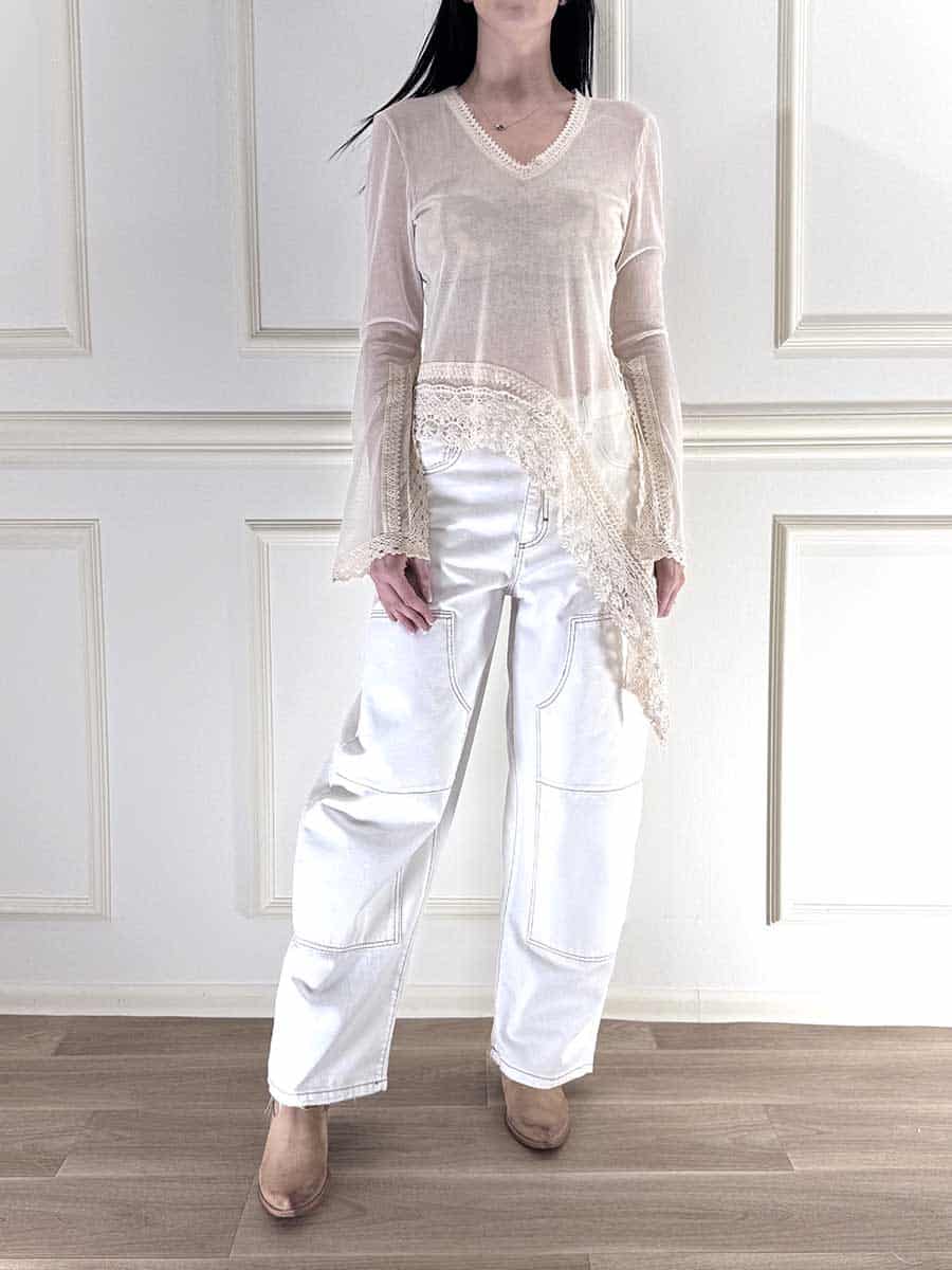 MAGLIA ASIMMETRICA IN PIZZO ART. PE260146 - TENSIONE IN