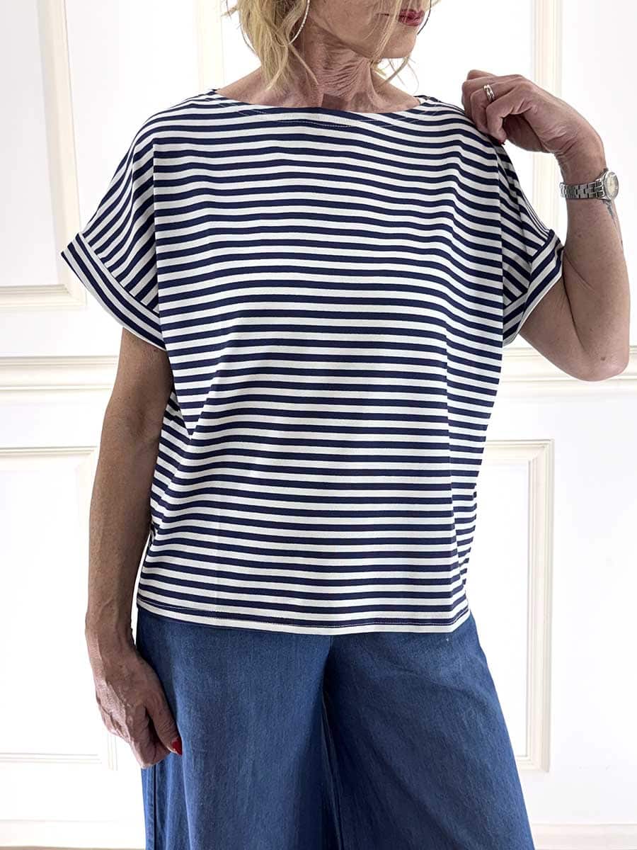 T-SHIRT KIMONO RIGHE ART. B05140 - SUSY MIX - Blu