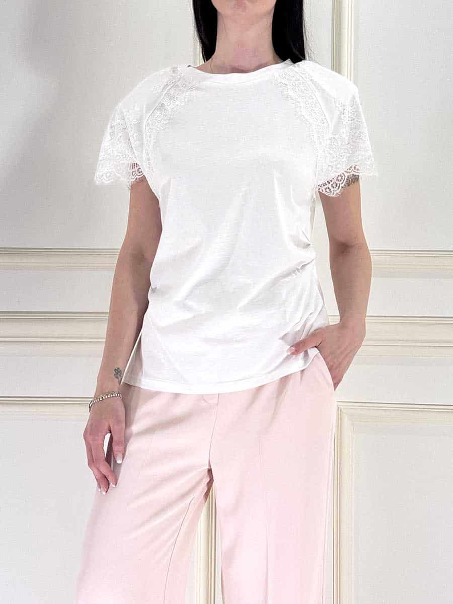 T-SHIRT CON SPALLINE E PIZZO ART. K2418921 - SUSY MIX