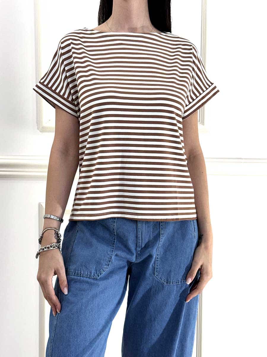 T-SHIRT KIMONO RIGHE ART. B05140 - SUSY MIX - Tabacco