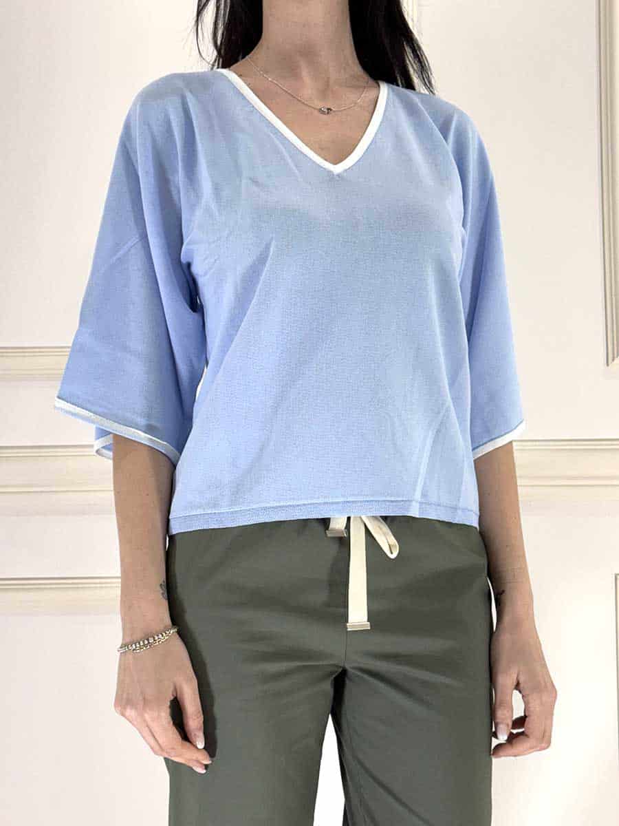 MAGLIA SCOLLO V ART. P6HMJ21A450 - MOTEL - AZZURRO