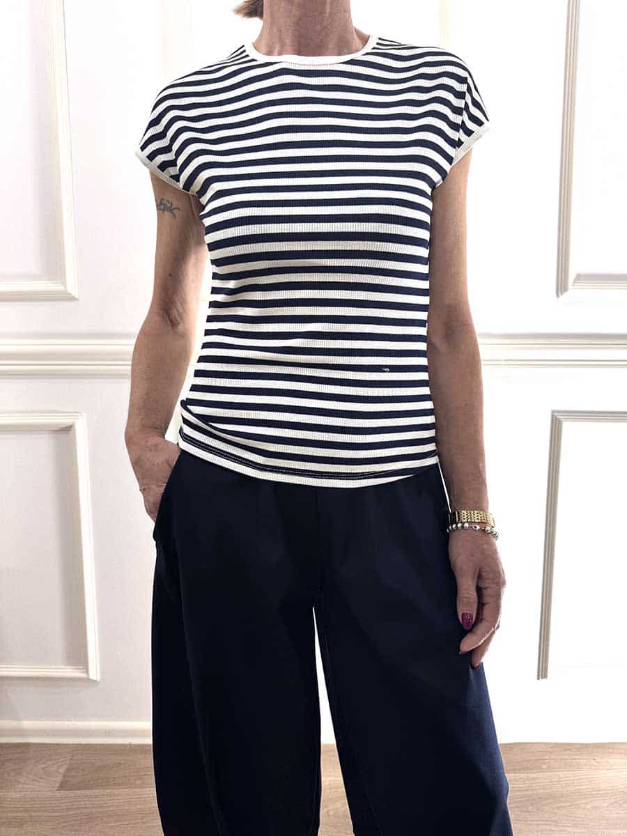 MAGLIA RIGHE ART. 1304J - MOTEL - blu/panna