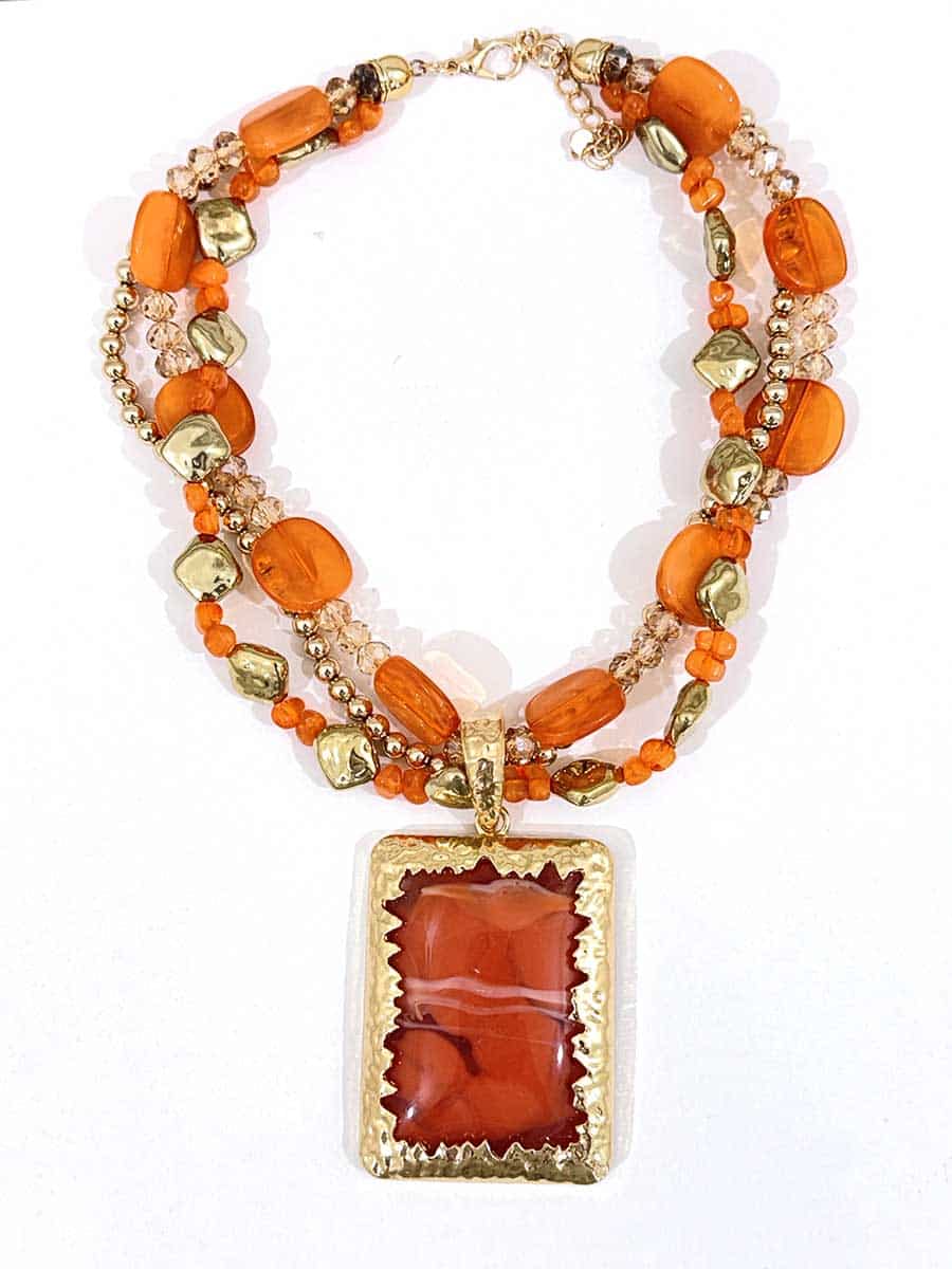 COLLANA MULTIGIRO ARANCIONE CON PENDENTE ART. 1466