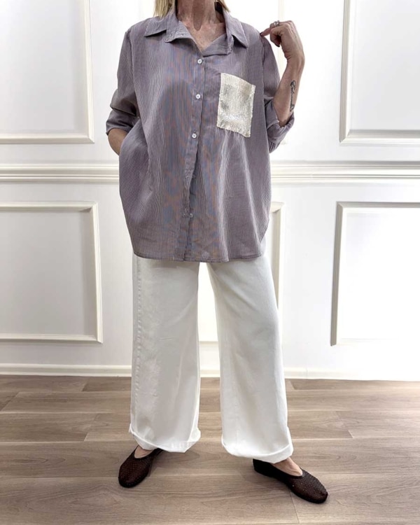 CAMICIA GESSATA CON PAILLETTES ART. 265089 - SUSY MIX