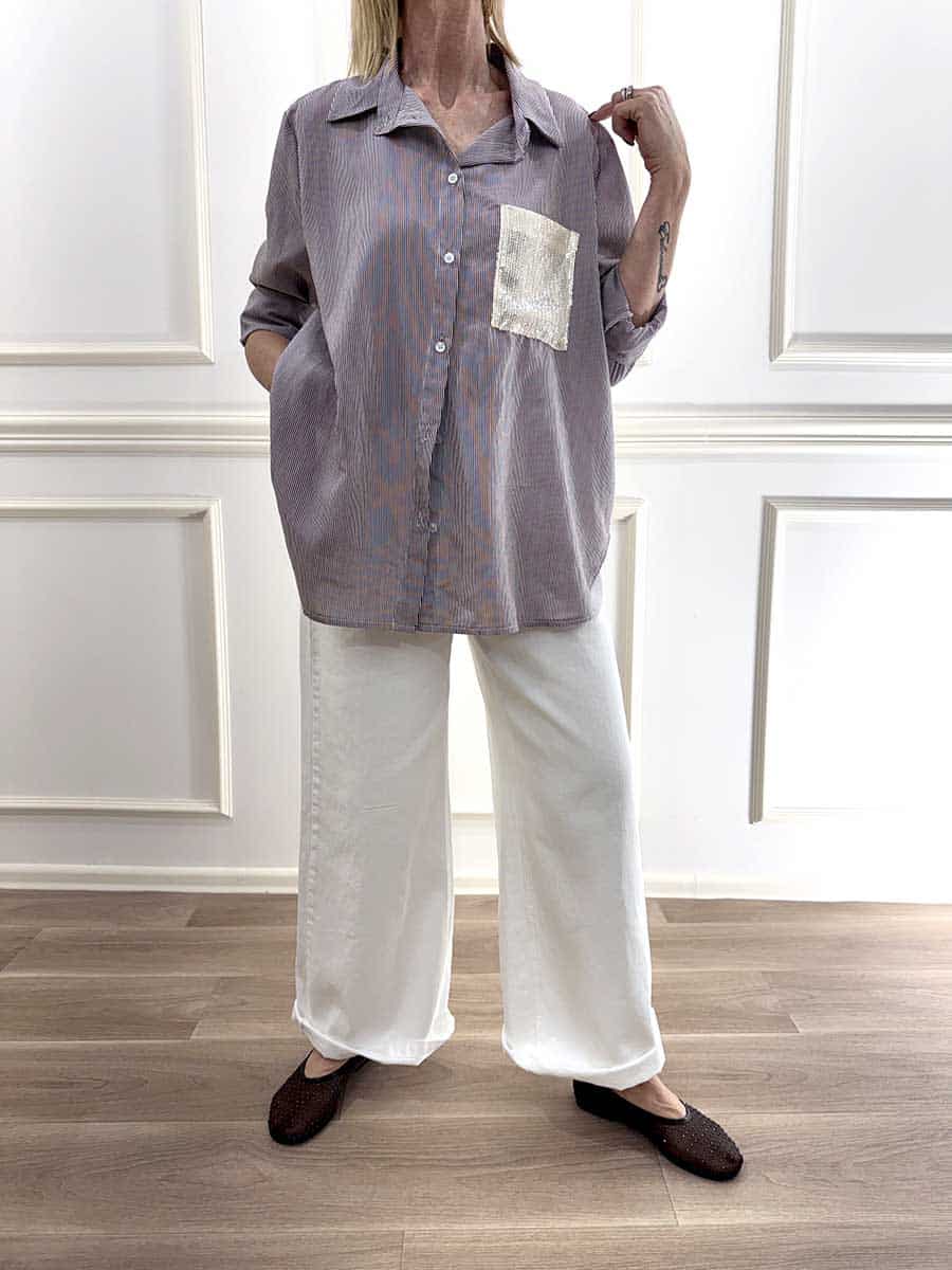 CAMICIA GESSATA CON PAILLETTES ART. 265089 - SUSY MIX