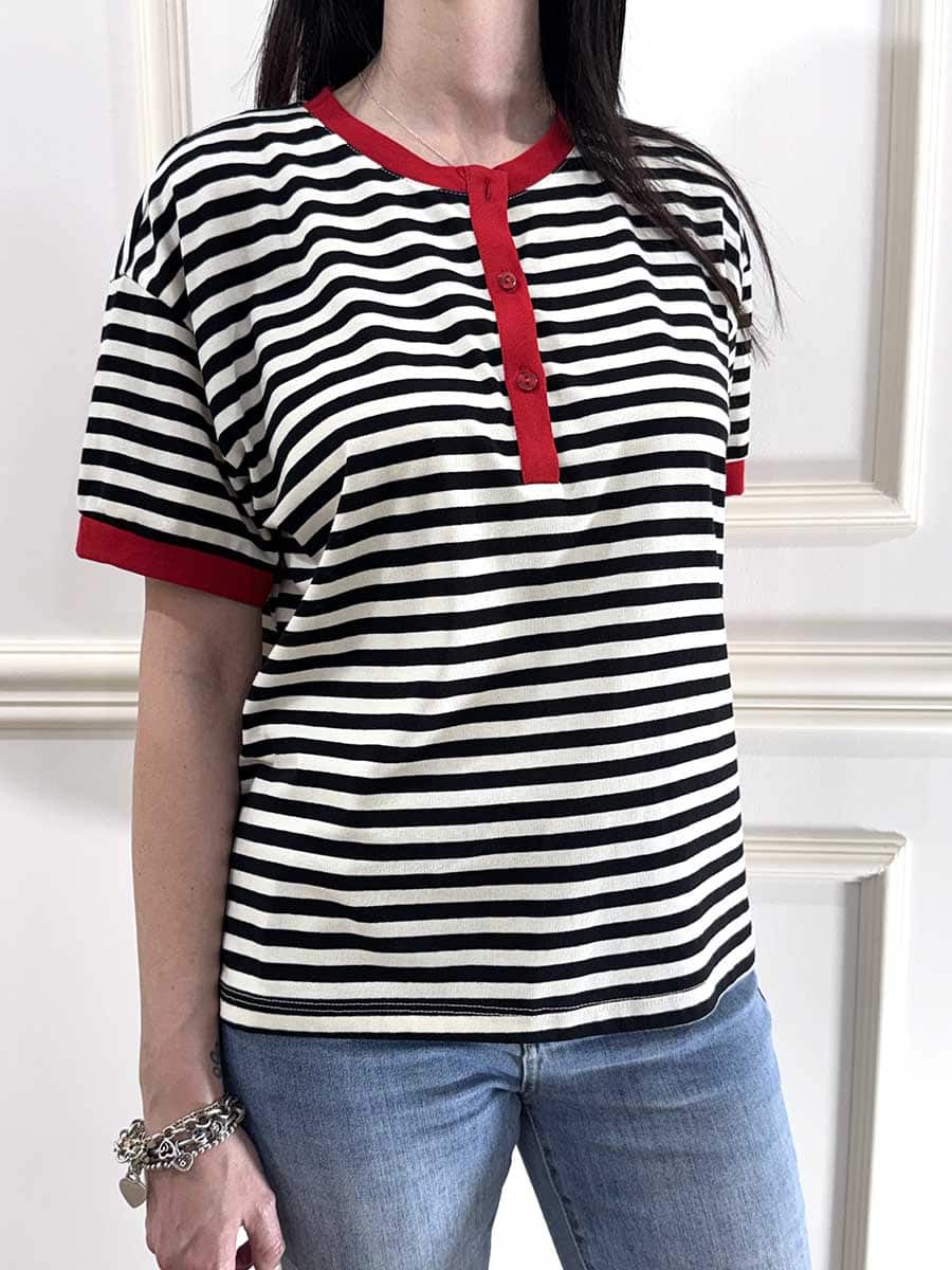 MAGLIA RIGHE CON BOTTONI ART. 26M4812 - MOTEL - PANNA/NERO