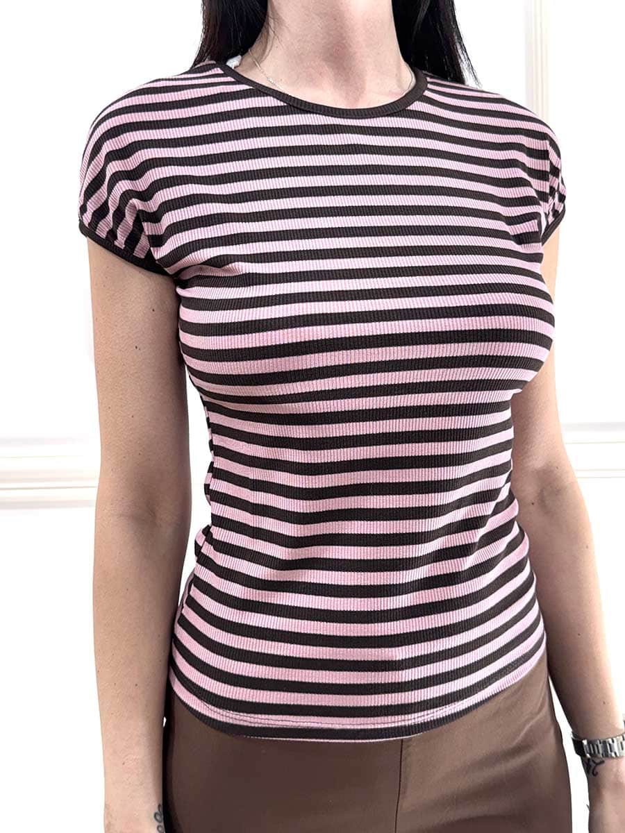 MAGLIA RIGHE ART. 1304J - MOTEL - ROSA/MORO
