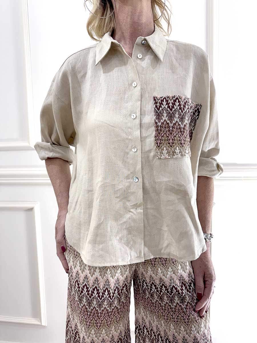 CAMICIA LINO CON TASCHINO FANTASIA ART. S26CG16 - TENSIONE IN
