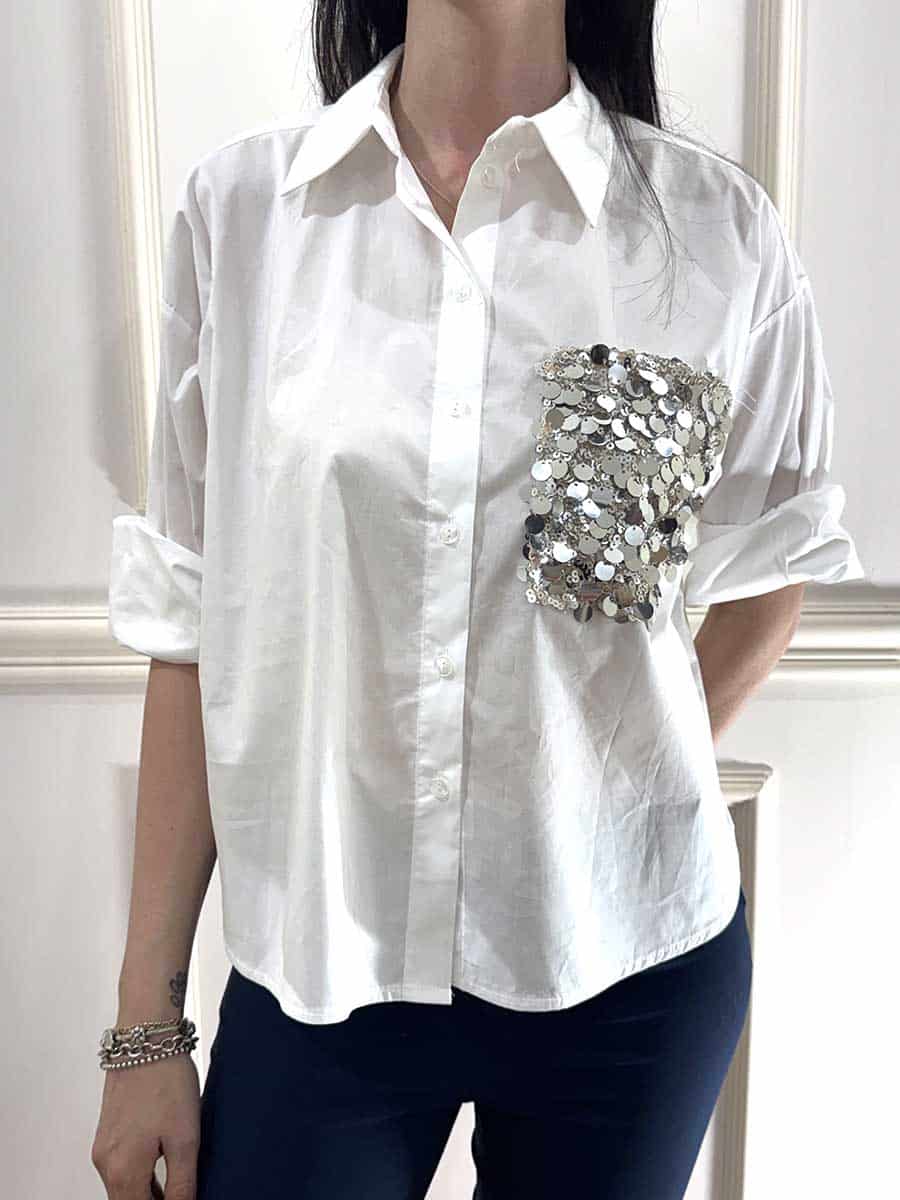 CAMICIA CON TASCHINO IN STRASS ART. S26CD78 - MOTEL - BIANCO