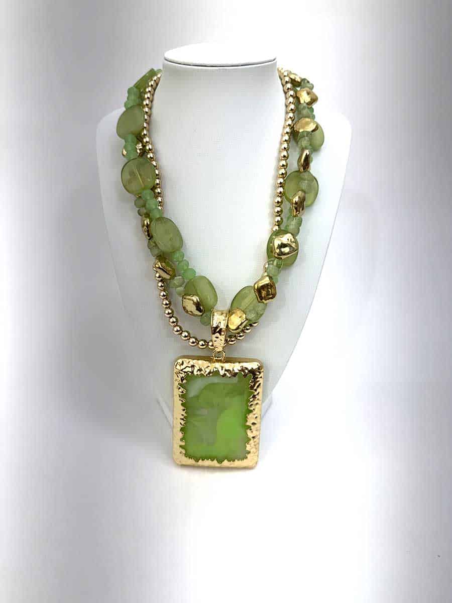 COLLANA MULTIGIRO VERDE CON PENDENTE ART. 1466