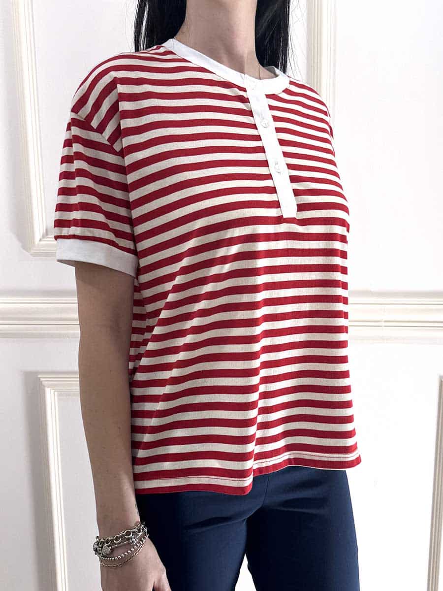 MAGLIA RIGHE CON BOTTONI ART. 26M4812 - MOTEL - PANNA/ROSSO