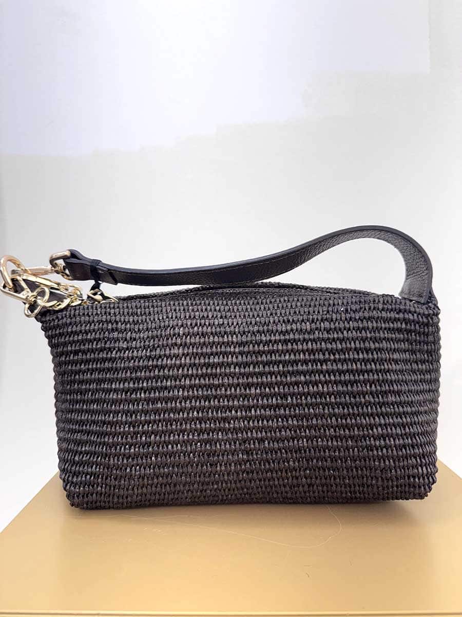BORSA IN RAFIA CON INSERTI IN PELLE ART. 4936 - MORO